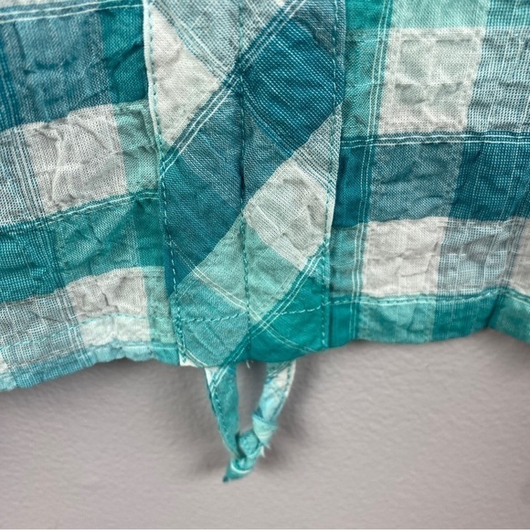 HABITAT Green White Checkered Crinkle Cotton 3/4 Sleeve Top Small - Picture 10 of 10